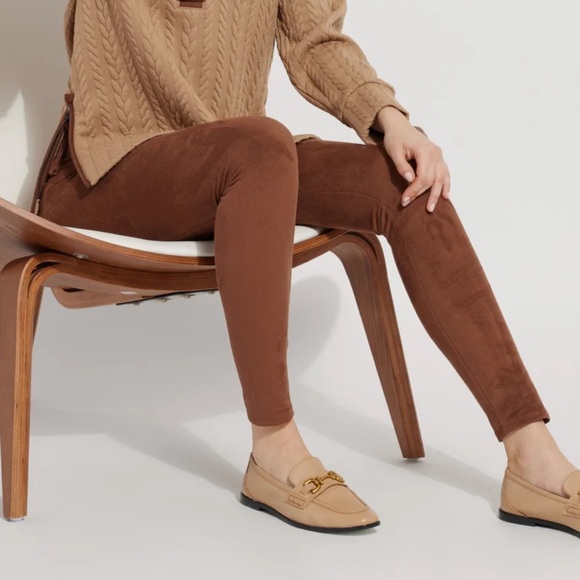 LYSSÉ New York Vegan Suede Leggings Bronze Brown High Waist Size Medium- NWT - Picture 2 of 12